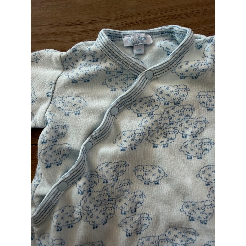 Kissy Kissy Baby Boy Blue Sheep Print Cotton Side Snap Sleeper Gown NB